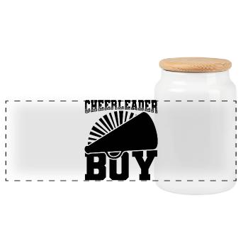 Garçon pom-pom girl - Boîte à biscuits avec couvercle en bois - blanc - Devant