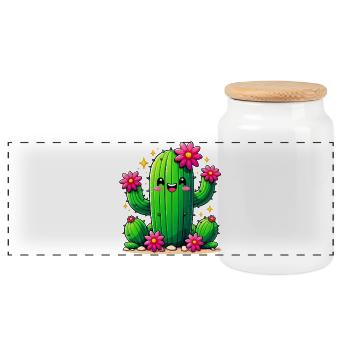 Cactus - Boîte à biscuits avec couvercle en bois - blanc - Devant