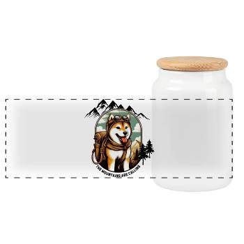 Shiba in the mountains - Panoramic Cookie Jar with Wooden Lid - white - Front