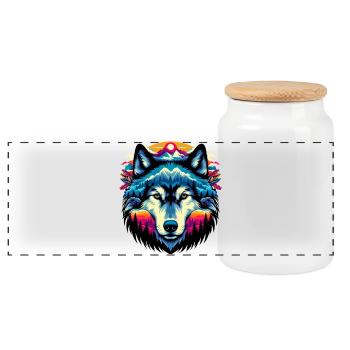 Wolf - Panorama Keksdose mit Holzdeckel - Weiß - Vorne