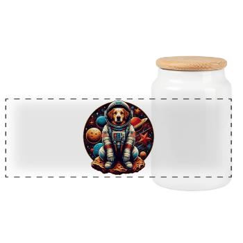 Space Pup Adventure: Astronaut Dog in the Galaxy - Panoramic Cookie Jar with Wooden Lid - white - Front