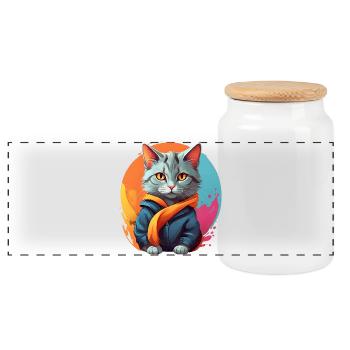 Stilvolle urbane Katze - Panorama Keksdose mit Holzdeckel - Weiß - Vorne