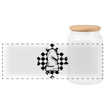 Chess Field Knight Horse Illustration Club Logo - Panoramic Cookie Jar with Wooden Lid - white - Front