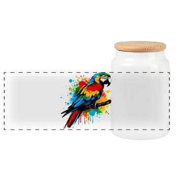Parrot - Panoramic Cookie Jar with Wooden Lid - white - Front