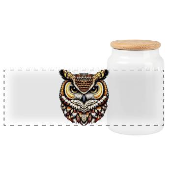 Owl - Panoramic Cookie Jar with Wooden Lid - white - Front