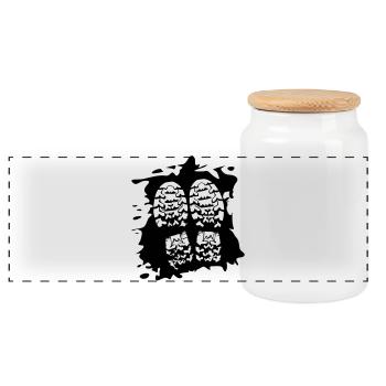 Twin Trails - Empreintes de chaussures [Noir] - Boîte à biscuits avec couvercle en bois - blanc - Devant