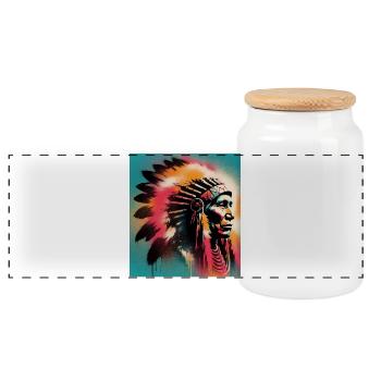 Amerikanischer Indianer Amerikaner - Panorama Keksdose mit Holzdeckel - Weiß - Vorne