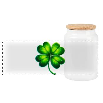 Four-leaf clover - Panoramic Cookie Jar with Wooden Lid - white - Front