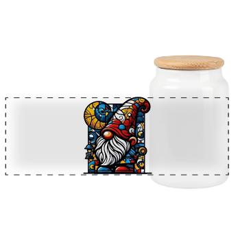 Gnome - Panoramic Cookie Jar with Wooden Lid - white - Front