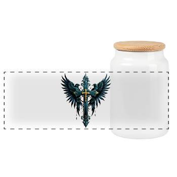 Gothic cross with decorative elements and birds. - Panoramic Cookie Jar with Wooden Lid - white - Front