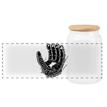 Baseball Glove Sketch - Panoramic Cookie Jar with Wooden Lid - white - Front