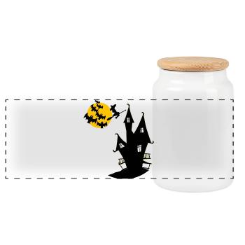 Witch's house with moon and bats - Panoramic Cookie Jar with Wooden Lid - white - Front