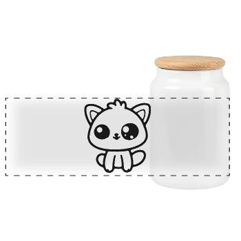 Cat Silhouette Charm - Panoramic Cookie Jar with Wooden Lid - white - Front