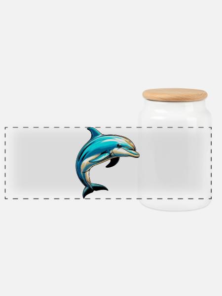 Delfin - Panorama Keksdose mit Holzdeckel - Weiß