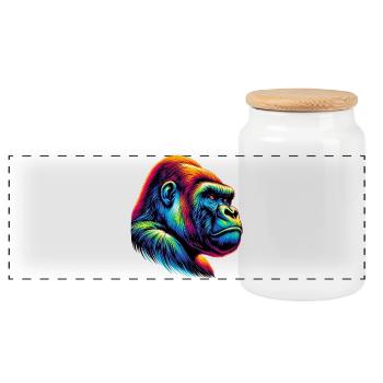 Gorilla - Panoramic Cookie Jar with Wooden Lid - white - Front