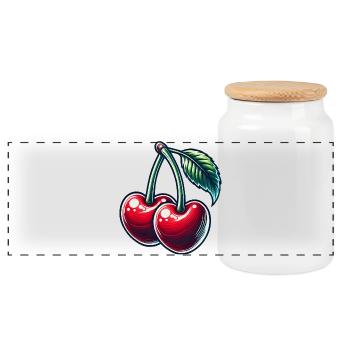 Cherries in the shape of a heart: love in perfect form - Panoramic Cookie Jar with Wooden Lid - white - Front
