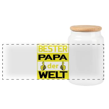 Bester Papa der Welt passend zum Vatertag - Panorama Keksdose mit Holzdeckel - Weiß - Vorne