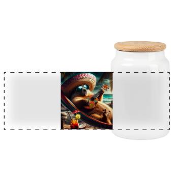 Sombrero Groundhog - Panoramic Cookie Jar with Wooden Lid - white - Front