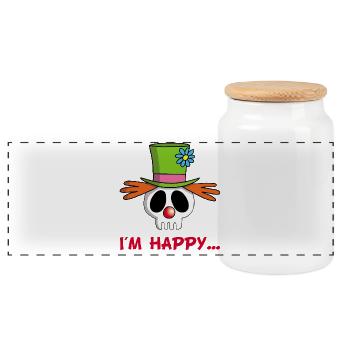 Crâne de clown - Boîte à biscuits avec couvercle en bois - blanc - Devant