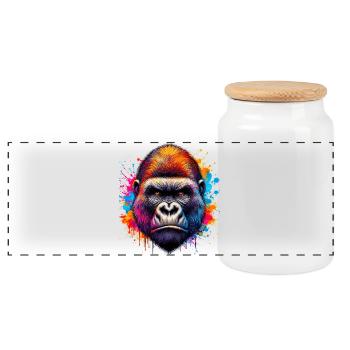 Gorilla - Panoramic Cookie Jar with Wooden Lid - white - Front