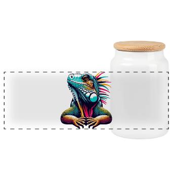Iguana - Panoramic Cookie Jar with Wooden Lid - white - Front