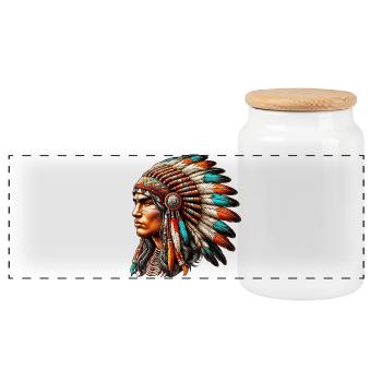 Amerikanisch, Indianer, Amerikaner - Panorama Keksdose mit Holzdeckel - Weiß - Vorne