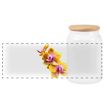 Orchid Blossom Phalaenopsis Sogo Lawrence Flowers 2 - Panoramic Cookie Jar with Wooden Lid - white - Front