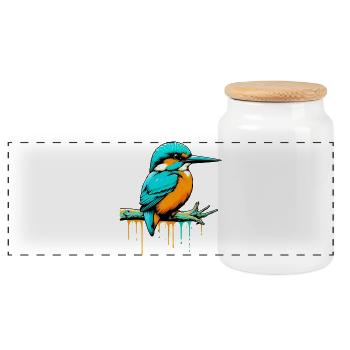 Kingfisher - Panoramic Cookie Jar with Wooden Lid - white - Front