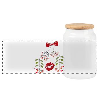 Baiser Sous Le Gui, Noël - Boîte à biscuits avec couvercle en bois - blanc - Devant
