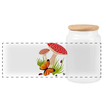 Toadstools, Butterfly - Panoramic Cookie Jar with Wooden Lid - white - Front