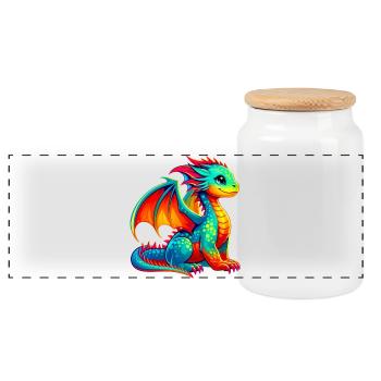 Dragon - Panoramic Cookie Jar with Wooden Lid - white - Front