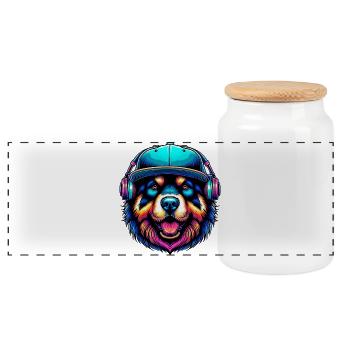 Chien - Boîte à biscuits avec couvercle en bois - blanc - Devant