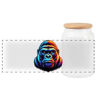 Gorilla - Panoramic Cookie Jar with Wooden Lid - white - Front