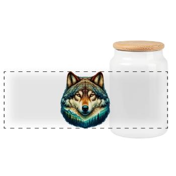 Loup - Boîte à biscuits avec couvercle en bois - blanc - Devant