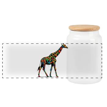 Giraffe - Panoramic Cookie Jar with Wooden Lid - white - Front