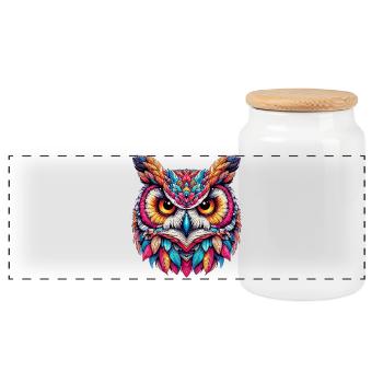 Owl - Panoramic Cookie Jar with Wooden Lid - white - Front
