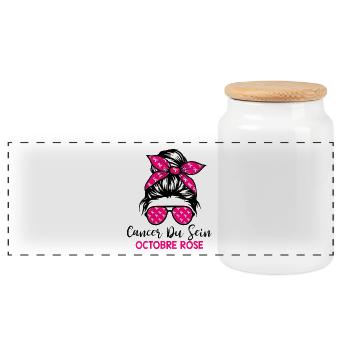 Cancer du Sein Octobre Rose Ruban Femme Sensibilis - Boîte à biscuits avec couvercle en bois - blanc - Devant