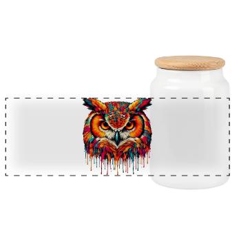 Owl - Panoramic Cookie Jar with Wooden Lid - white - Front