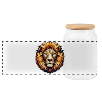 Lion - Panoramic Cookie Jar with Wooden Lid - white - Front