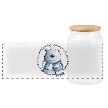 Drolliger Eisbär Mit Schal I Polarbär I Bär - Panorama Keksdose mit Holzdeckel - Weiß - Vorne