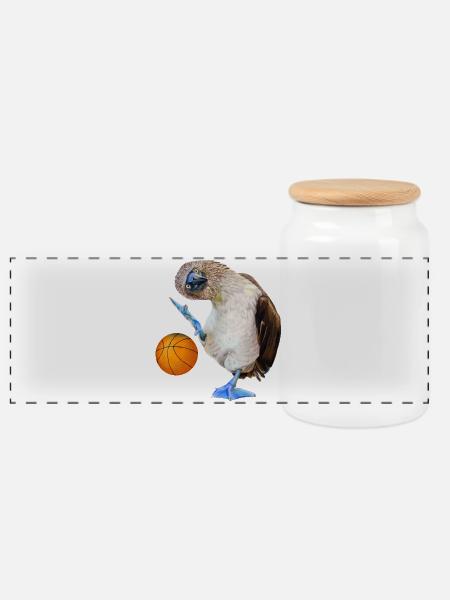 Blaufußtölpel Basketball - Panorama Keksdose mit Holzdeckel - Weiß