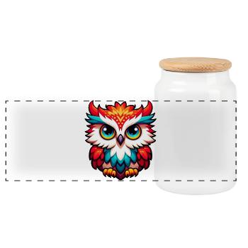 Owl - Panoramic Cookie Jar with Wooden Lid - white - Front