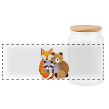 Sleeping forest animals – fox, bear and raccoon - Panoramic Cookie Jar with Wooden Lid - white - Front