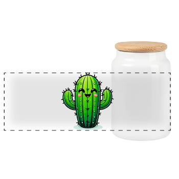 Cactus - Boîte à biscuits avec couvercle en bois - blanc - Devant