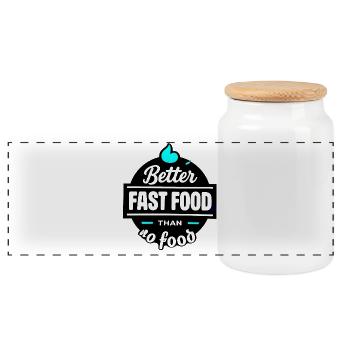 Better fast food than no food - typo - Panorama Keksdose mit Holzdeckel - Weiß - Vorne