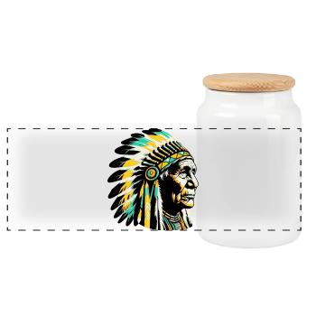 Amerikanisch, Indianer, Amerikaner - Panorama Keksdose mit Holzdeckel - Weiß - Vorne