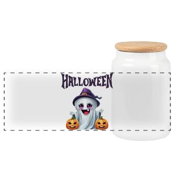 Halloween Ghost Halloween Party - Panoramic Cookie Jar with Wooden Lid - white - Front