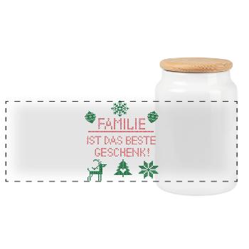 Famille de Noël - Boîte à biscuits avec couvercle en bois - blanc - Devant