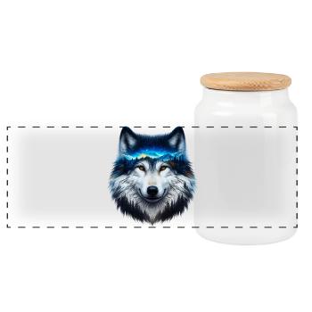 Wolf - Panoramic Cookie Jar with Wooden Lid - white - Front