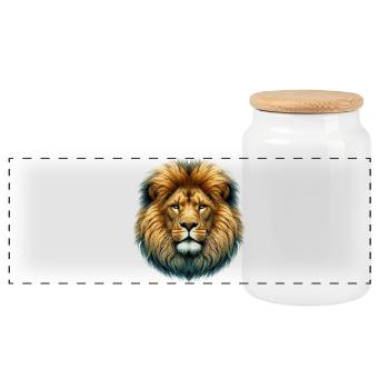 Lion - Panoramic Cookie Jar with Wooden Lid - white - Front